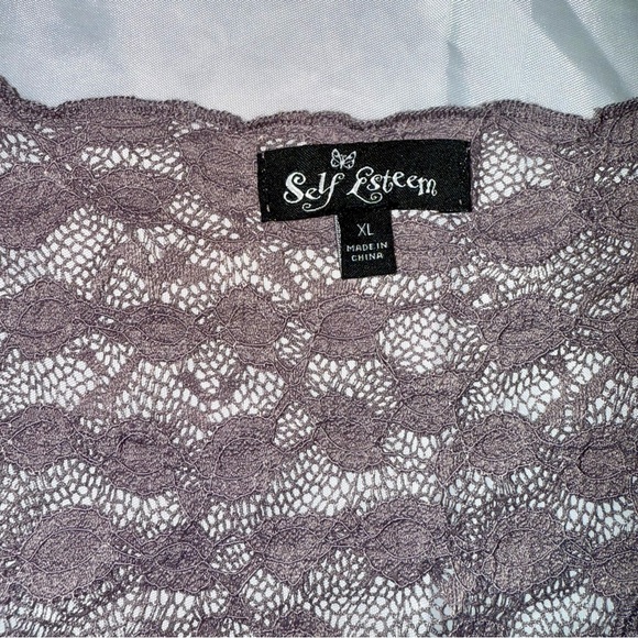 Self Esteem Women’s Purple L/S Lace Button-Up Shirt Top Chic Feminine - Picture 7 of 15